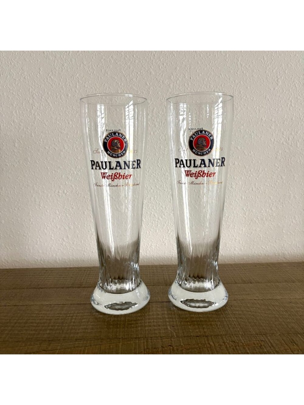 Paulaner Munchen WeiBbier Tall Swirl Pilsner Beer Glass Germany 0,5L Set of 2